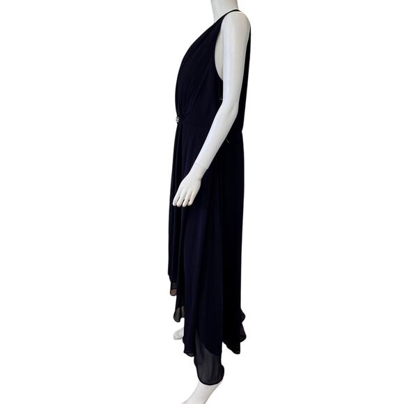 NEW ELIZA J Navy Sleeveless Pleated Embellished High-Low Gown Size 18 - Picture 6 of 9